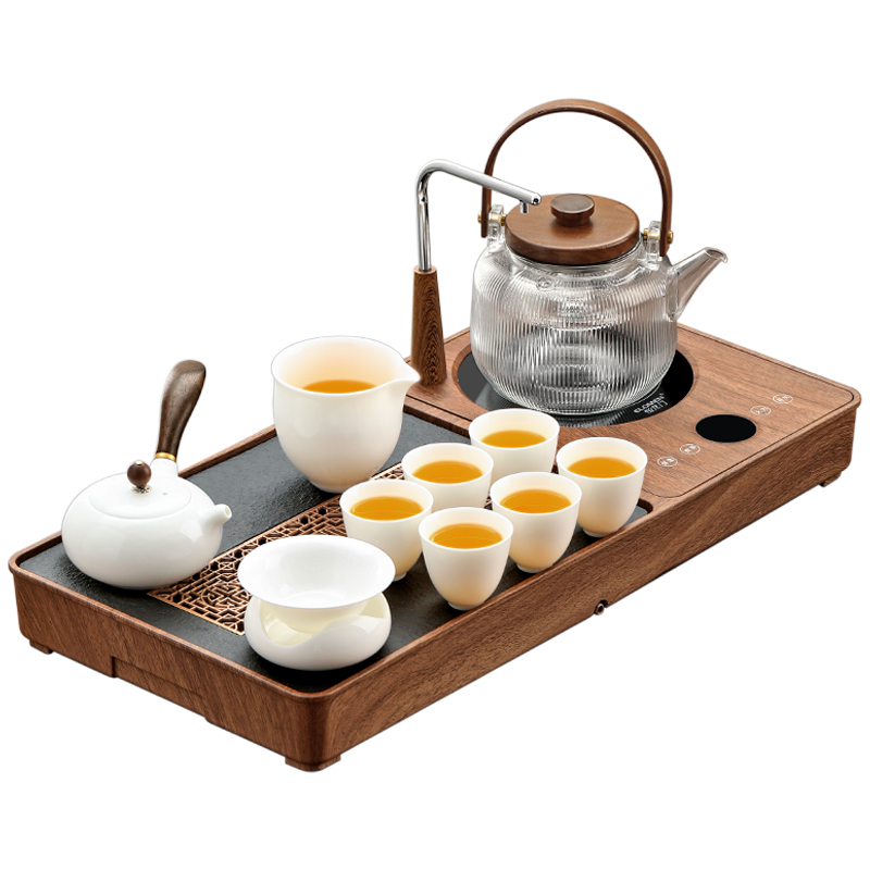 茶具套装家用白瓷整套轻奢高档客厅小型自动带上水茶盘烧水壶一体