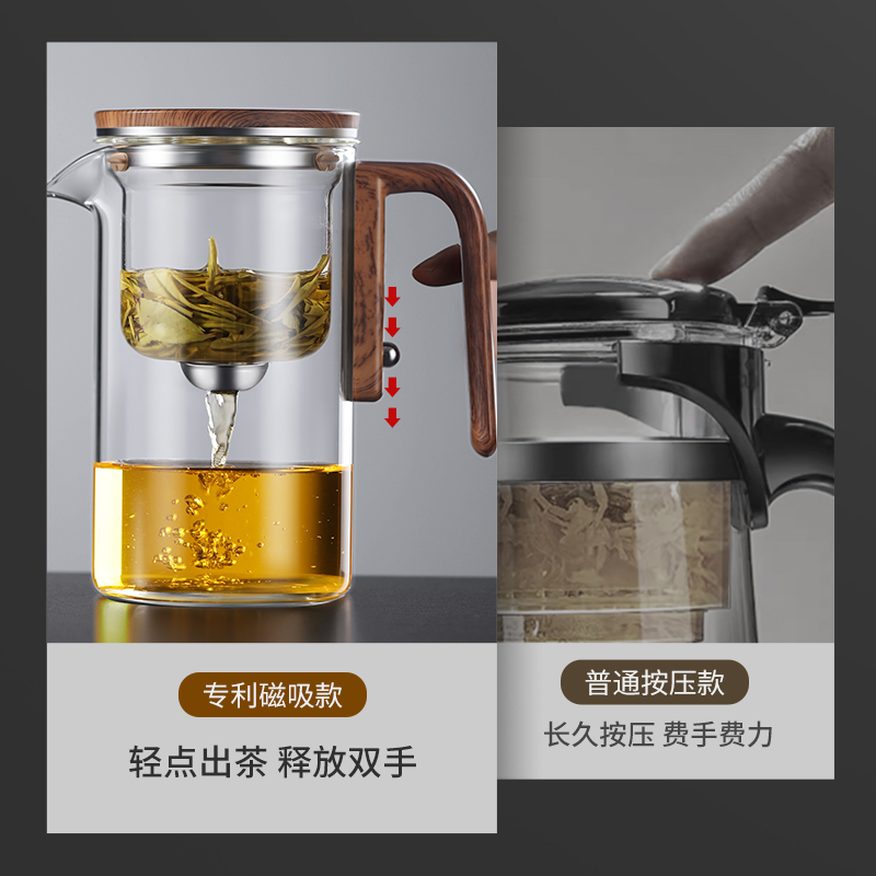 飘逸杯泡茶壶茶水分离家用泡茶神器磁吸泡茶器玻璃过滤冲茶壶茶具-图2