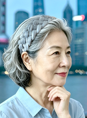 假发奶奶灰发箍老人遮白发