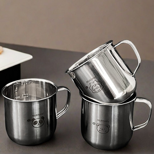 儿童水杯304不锈钢家用卡通夏季幼儿园专用口杯上学宝宝刻度量杯 - 图1