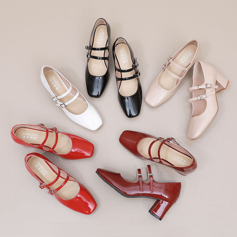 方头漆皮女鞋小码31 32 33法式高跟单鞋2024春粗跟玛丽珍鞋大码41,淘宝优惠券,粉丝福利购,淘宝优惠卷