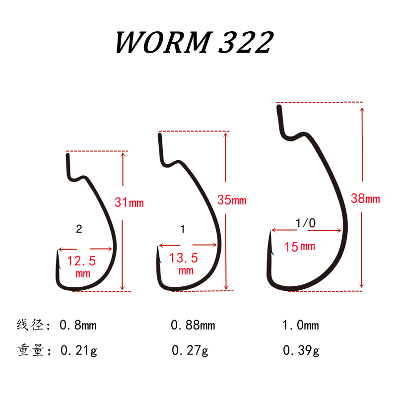 日本Gamakatsu伽玛卡兹细条宽幅曲柄钩WORM322路亚软虫钩鲈鱼SLIM - 图3