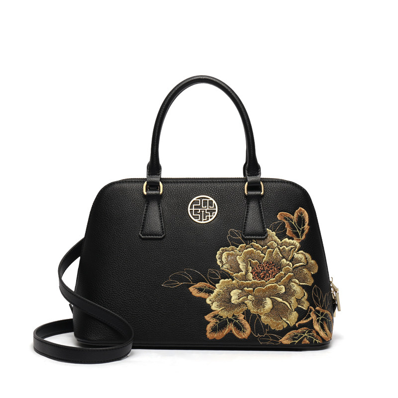 pmsix 2020新款大气刺绣真皮手提包 pmsix女士包袋