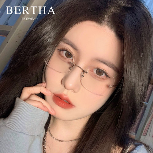 纯钛无框近视眼镜女网上可配有度数超轻纯欲无边框眼睛架大脸显瘦 - 图1
