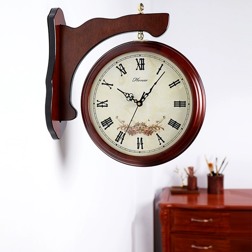 Han Time Watch European -Style Double -Shide Wanging Clock Silent Room Creative Bell Creative Blocks Двухсторонние сельские современные циркулярные часы HDS17