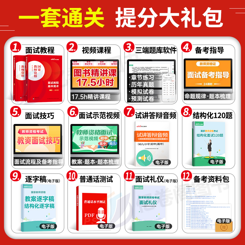 中公教育2024年教师证资格考试高中美术面试教材中学资料用书结构化真题库试讲教案24上半年中公教资专业课逐字稿粉笔中职华图课程 - 图1