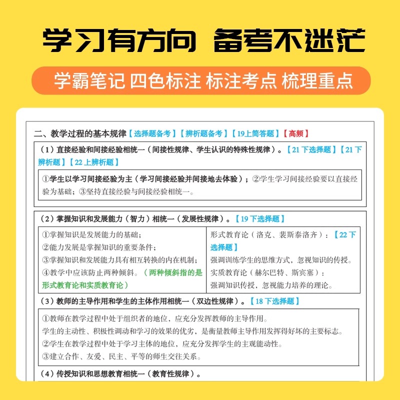 上岸熊2024年教师证资格考试重点学霸三色笔记初中高中语文数学英语美术政治真题库刷题24上半年教资笔试资料三科一科目二综合素质 - 图3