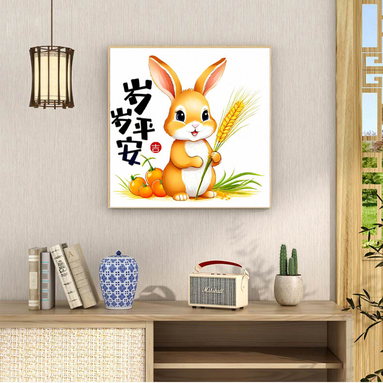吉祥十字绣卡通图案兔子刺绣餐厅岁岁平安客厅小幅简单线绣儿童房