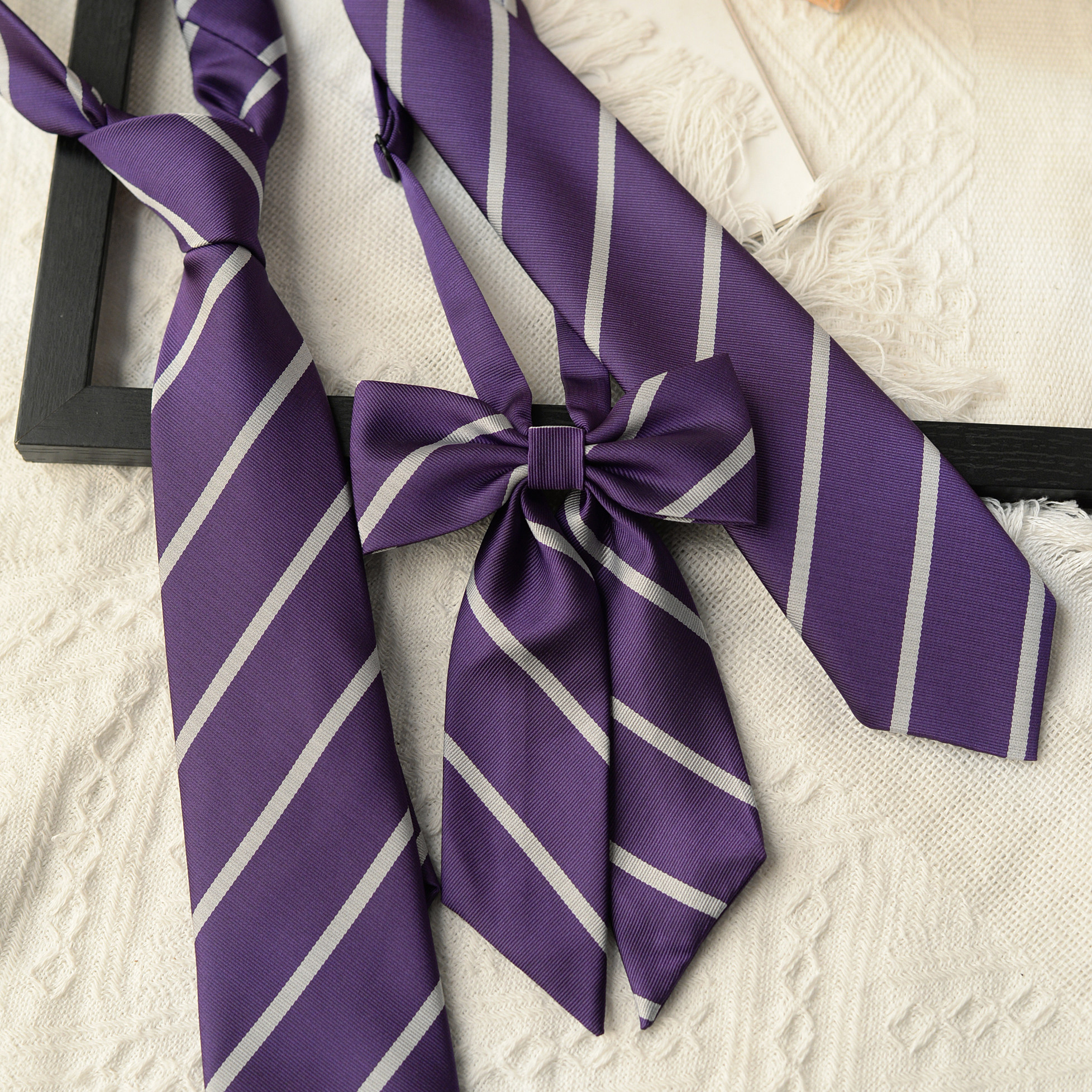 紫雾灰纹领带手打长款休闲条纹紫色免打短款帅气酷领花jk衬衫学院,淘宝优惠券,粉丝福利购,淘宝优惠卷