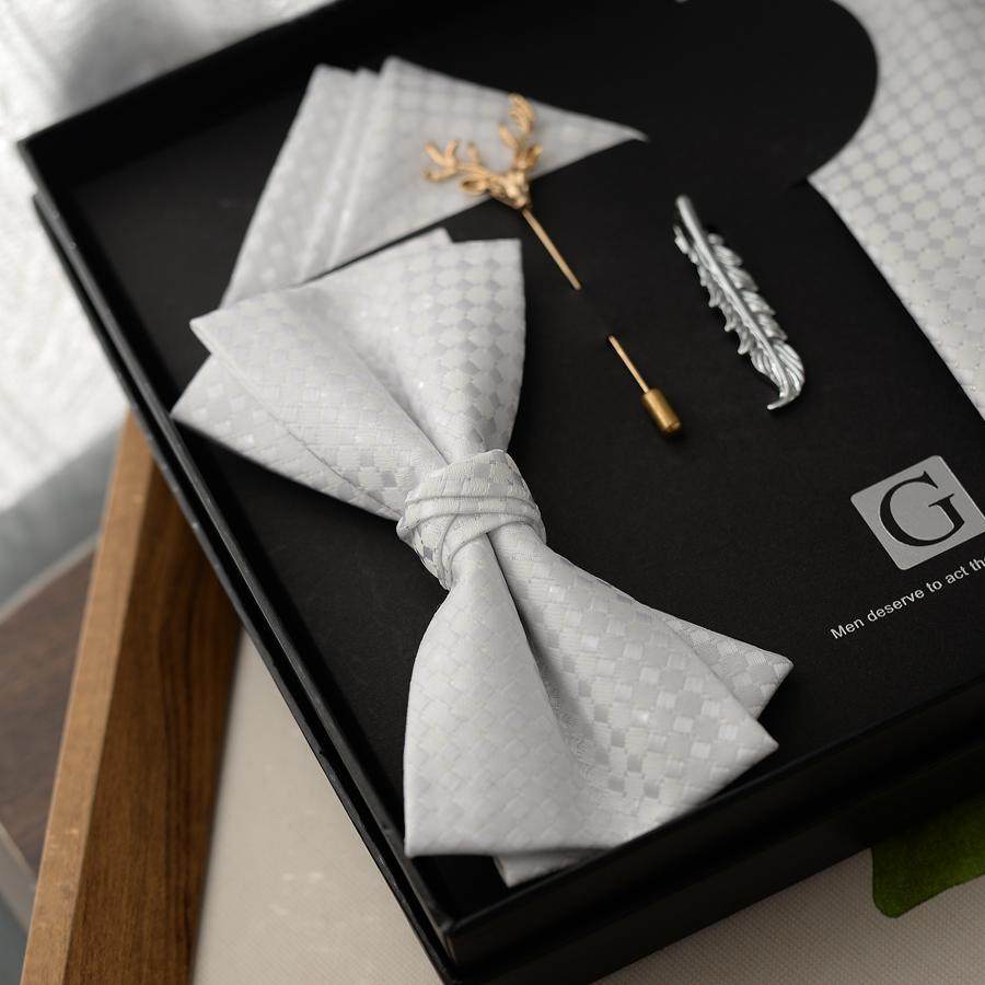 白色领带男复古商务休闲高级感英伦韩版西装口袋巾领结衬衫时尚潮,淘宝优惠券,粉丝福利购,淘宝优惠卷