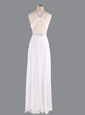 Sequined evening gown Women's White Long Dress 白色礼服裙子
