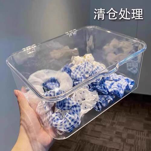 桌面收纳盒亚克力透明杂物置物架筐办公室书桌带盖防尘卧室整理盒 - 图3