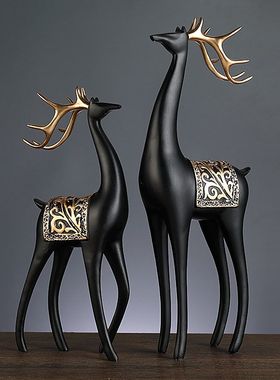 创意轻奢家居对鹿摆件客厅玄关电视柜书房福禄相伴招财鹿桌面摆件