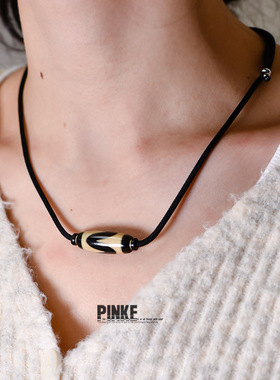 【無名】西藏虎牙天珠吊坠气质锁骨链男项链女可调节单绳玛瑙项坠