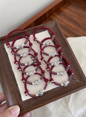 新生儿纯银生肖马红绳手链婴儿压惊护身盘缠足银999满月百天礼物