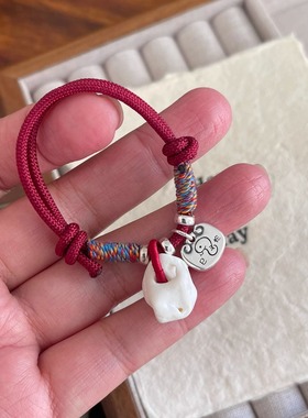 足银999纯银手链蛇马桃篮猪惊骨朱砂红绳生肖平安儿童宝宝礼物