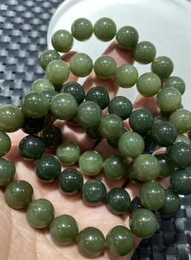 天然和田玉圆珠手链女款时尚手串微瑕带点矿坑