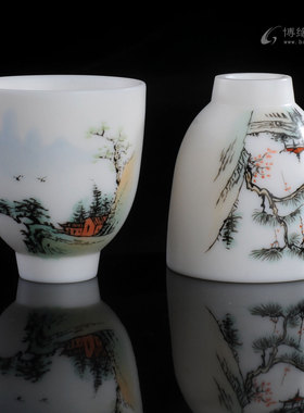 手绘茶杯领导松树