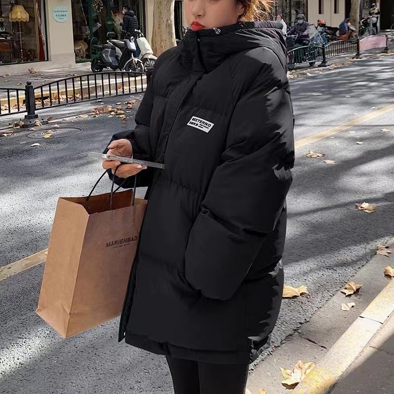 3751连帽基础款百搭棉服冬季新款女装韩版时尚贴布保暖面包服
