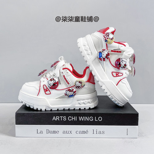 网红爆款儿童卡通挂件运动鞋女童休闲百搭小白鞋男童低帮板鞋潮鞋 - 图0