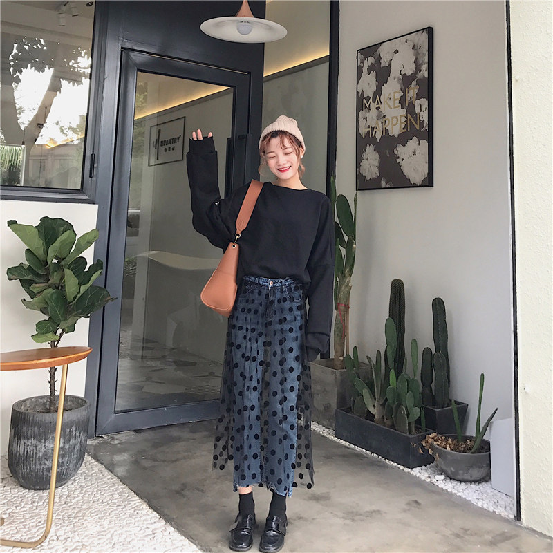 2020春装韩版小清新蕾丝波点牛仔裤 itrustar牛仔裤