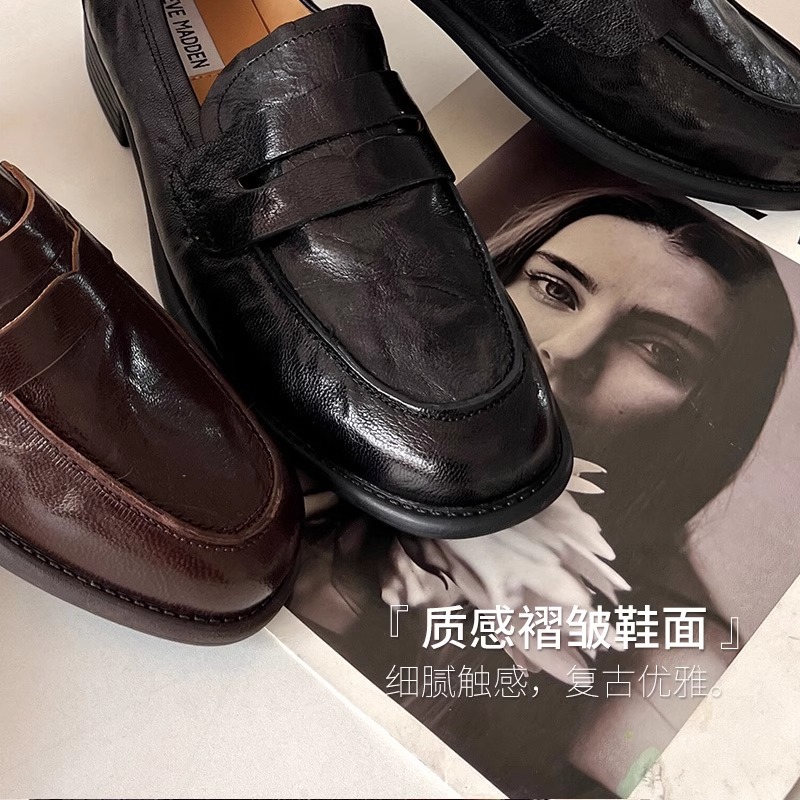 Steve Madden/思美登春夏四季新款褶皱真皮休闲乐福鞋女 FELICIAE - 图1