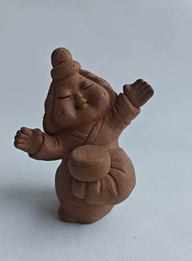 国潮青砂石唐仕女腰鼓创意古风萌趣桌面摆件客厅酒柜家居鱼缸造景