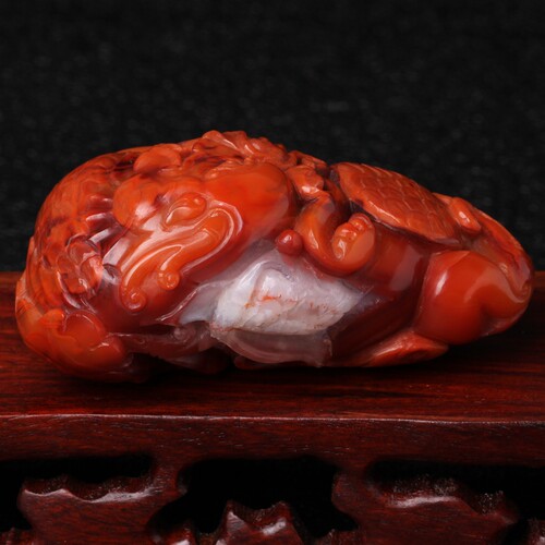 天然四川凉山南红玛瑙柿子红吊坠苏工貔貅财源永盛雕件送证书8071 - 图1