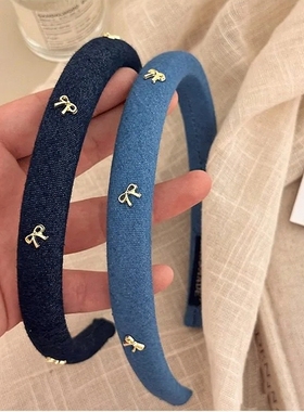 蝴蝶结牛仔发箍头饰法式复古高颅顶时尚甜美高级感细发箍发饰品女