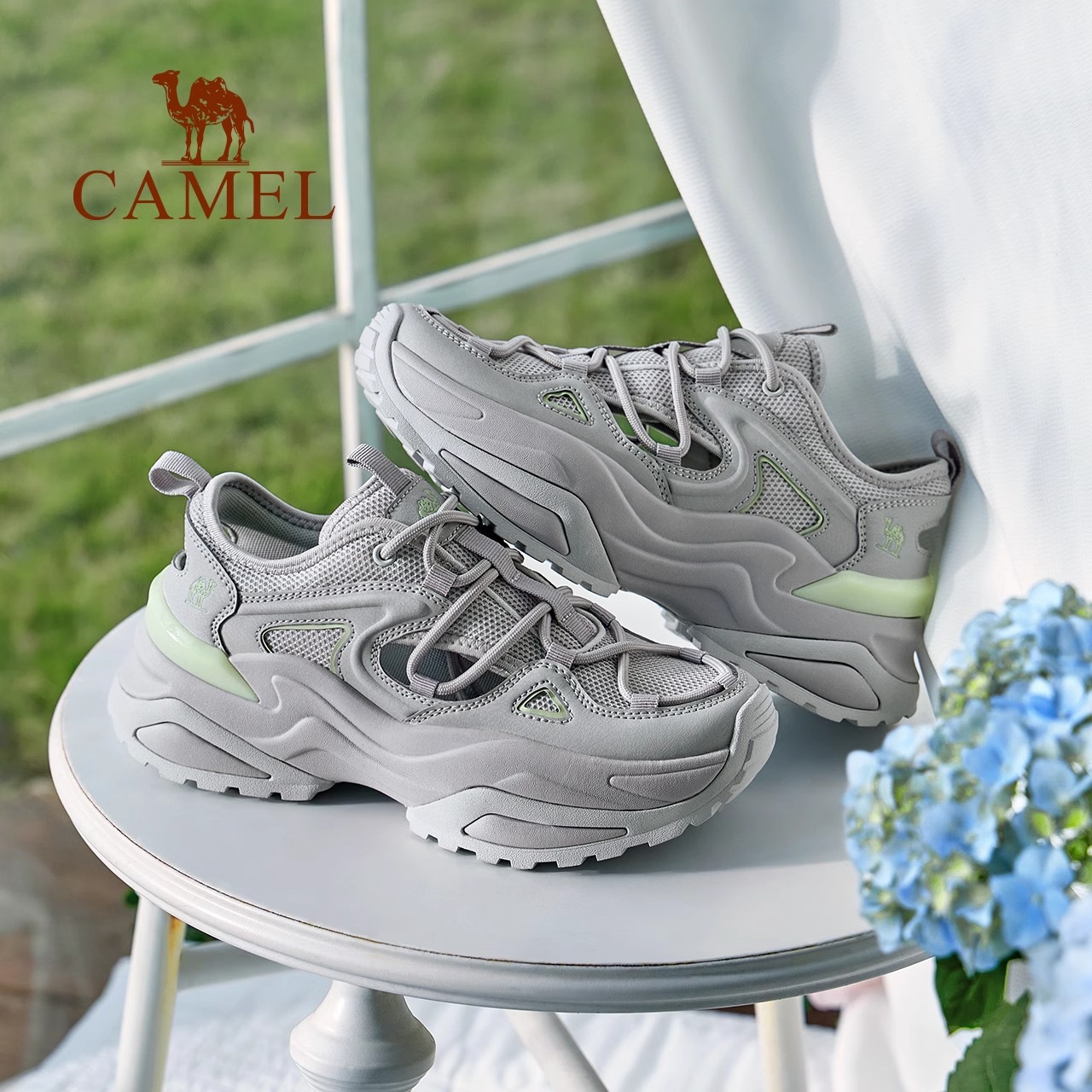 骆驼户外休闲鞋夏季新款透气镂空运动老爹鞋厚底户外徒步鞋女鞋 - 图2