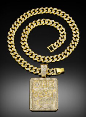 美式英文字母方块镶钻迈阿密古巴项链 跨境热卖饰品 流行首饰厂家