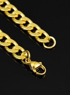 新款欧美NK链7mm金色男款项链嘻哈风古巴链DIY饰品配件跨境工厂