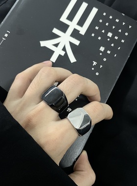 原创冷淡风ins街头酷方形光面戒指个性百搭食指环