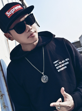 复古日月五芒星项链男士个性潮人钛钢吊坠嘻哈脖子饰品毛衣链街头