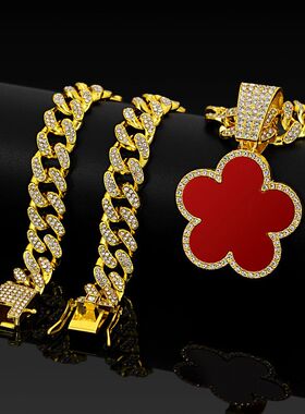 仿贝母贝壳片五叶草吊坠古巴项链欧美风跨境嘻哈饰品跨境热卖饰品