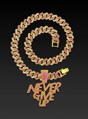 女式嘻哈NEVER GIVE UP 双色永不放弃项链潮酷配饰跨境热卖饰品