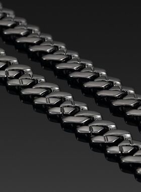 欧美跨境爆款14mm黑色菱形古巴链镀金镶满钻hiphop嘻哈项链工厂批