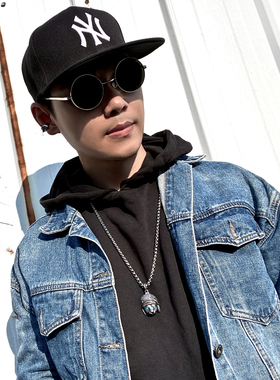 复古印第安酋长猫项链男士个性嘻哈潮人吊坠百搭钛钢毛衣链hiphop