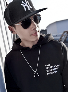 音乐耳麦项链男士韩版个性嘻哈ins潮流钛钢吊坠文艺毛衣链配饰品