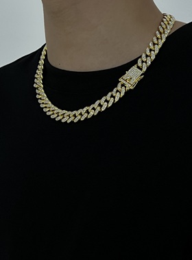 欧美街头说唱闪耀满钻古巴项链ins男女潮流嘻哈锁骨链