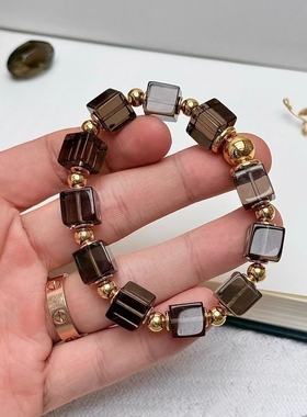 10mm左右珠径 茶水晶小方糖 配合金镀18k金色配件