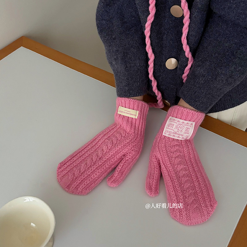 针织手套女冬季可触屏保暖2025新款韩版可挂脖手套加厚骑行防寒潮