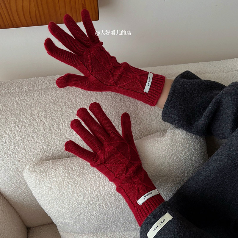 2025新款韩版ins麻花针织手套女冬季保暖防寒户外分指手套可触屏