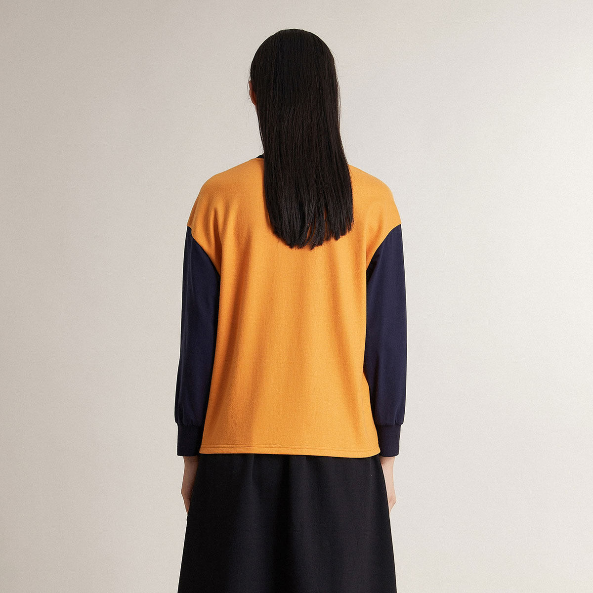 Pukka/蒲牌商场同款女装圆领卫衣宽松撞色设计感长袖羊毛套头衫秋