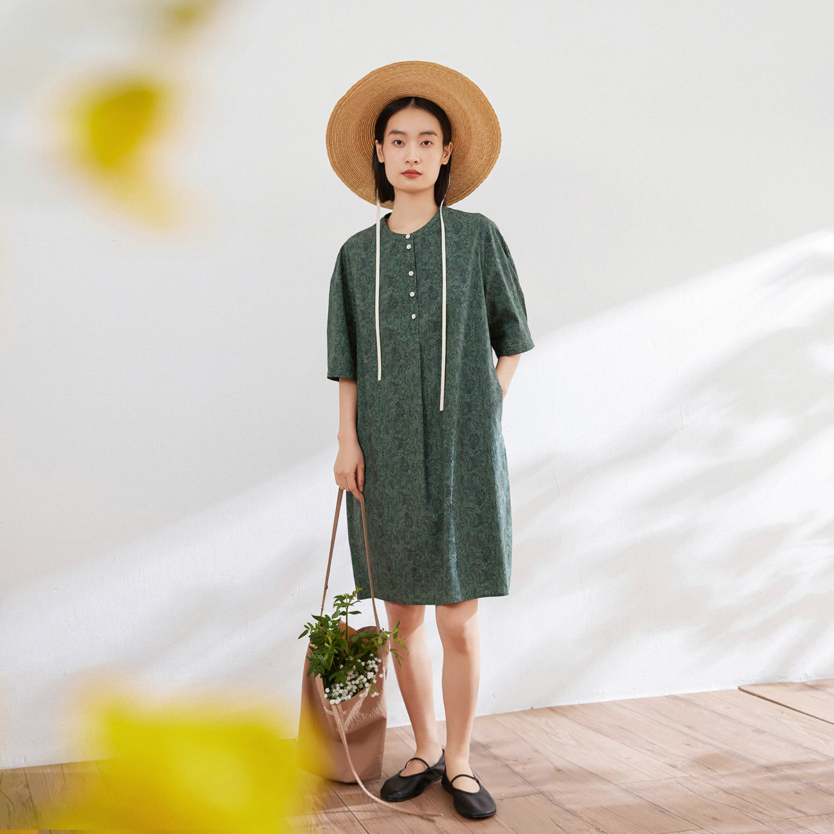 蒲PUKKA 文艺风连衣裙女夏季新品纯棉印花大A型小个子裙子 - 图0