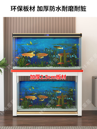 简约钢木组缸鱼缸底座客厅水族馆鱼缸底架底柜金属承重多层鱼缸架 - 图0