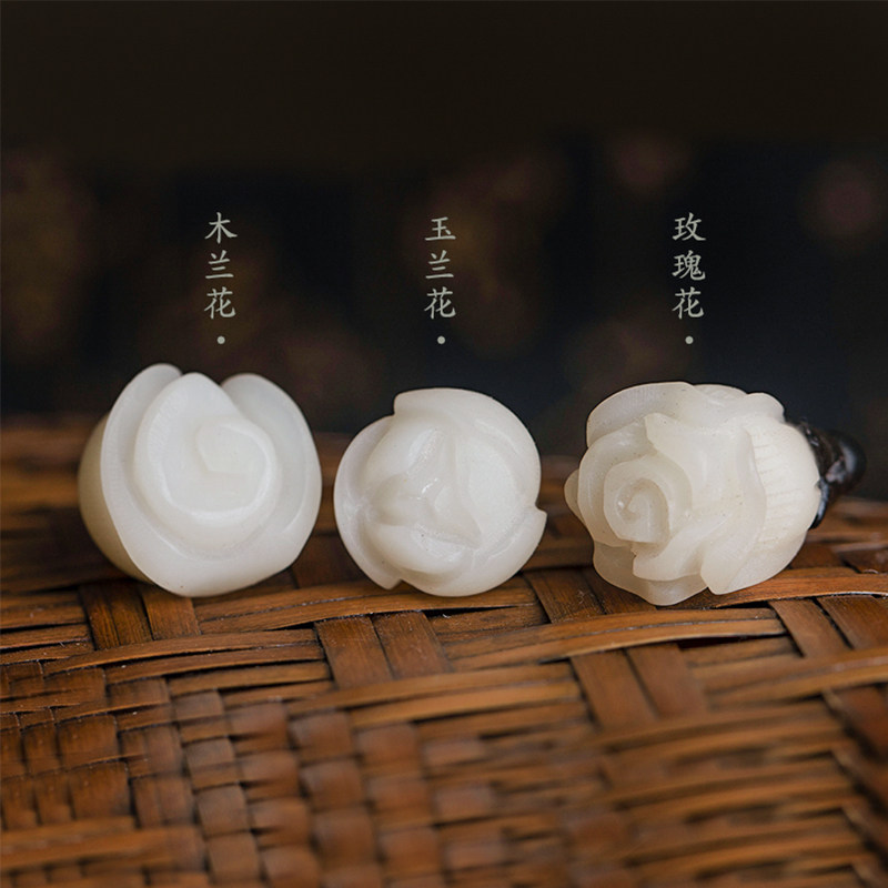 莞尔子伊原创白玉菩提雕木兰花锁骨链菩提根饰品皮绳项链毛衣链_虎窝淘