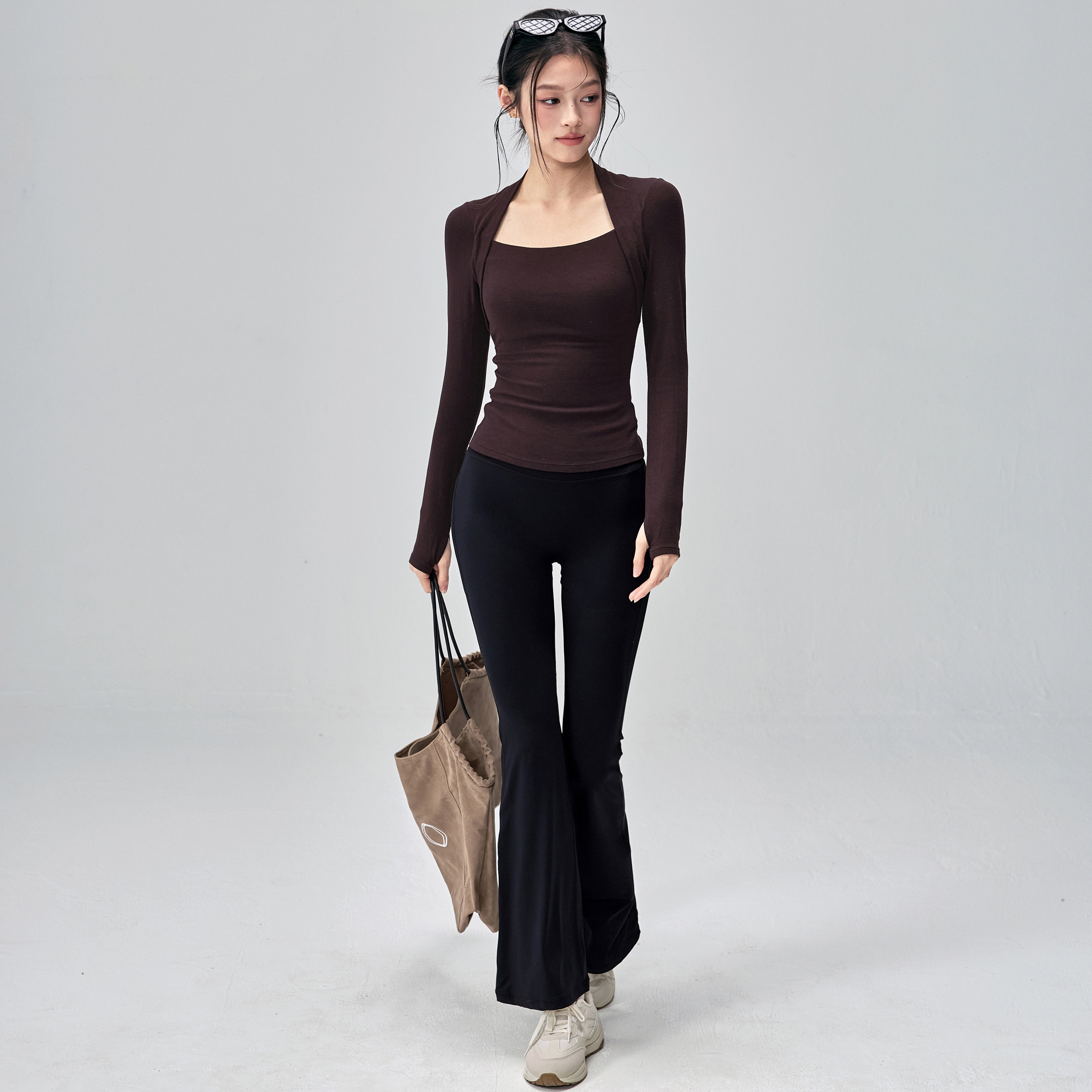 健身女孩高级感瑜伽服长袖带胸垫普拉提训练套装显瘦修身运动上衣,淘宝优惠券,粉丝福利购,淘宝优惠卷