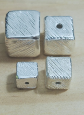 S925银方糖 空心 斜纹大方块银 DIY隔珠 配件 银饰