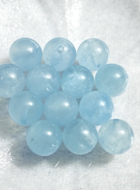 天然海蓝宝8mm-11m圆珠手链项链手工DIY散珠配件单珠